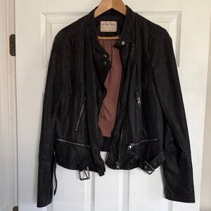 We The Free Black Leather Jacket with Brown Lining